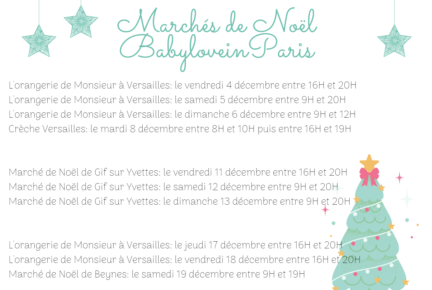 Liste des marchés de noël dans lequel BabyloveinParis participe