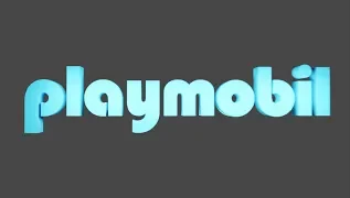 Image du logo textuel Playmobil fait en 3D sur Blender effectué en DUT Métiers du Multimédia et de l'Internet